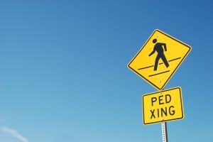 Street Pedestrian Crossing Sign Yellow Black Day Time